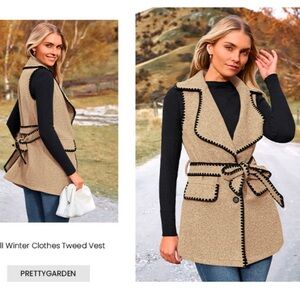 PRETTYGARDEN Women's Tan Tweed Vest Sweater